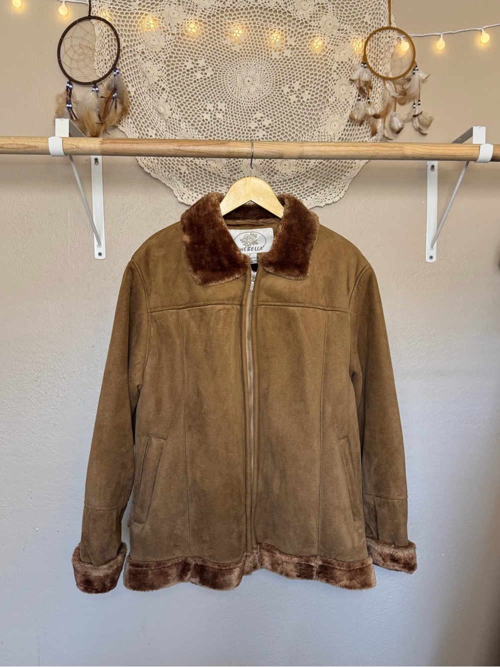 CHEBELLA Suede Faux-Shearling Zip Jacket in Brown | Size XL
